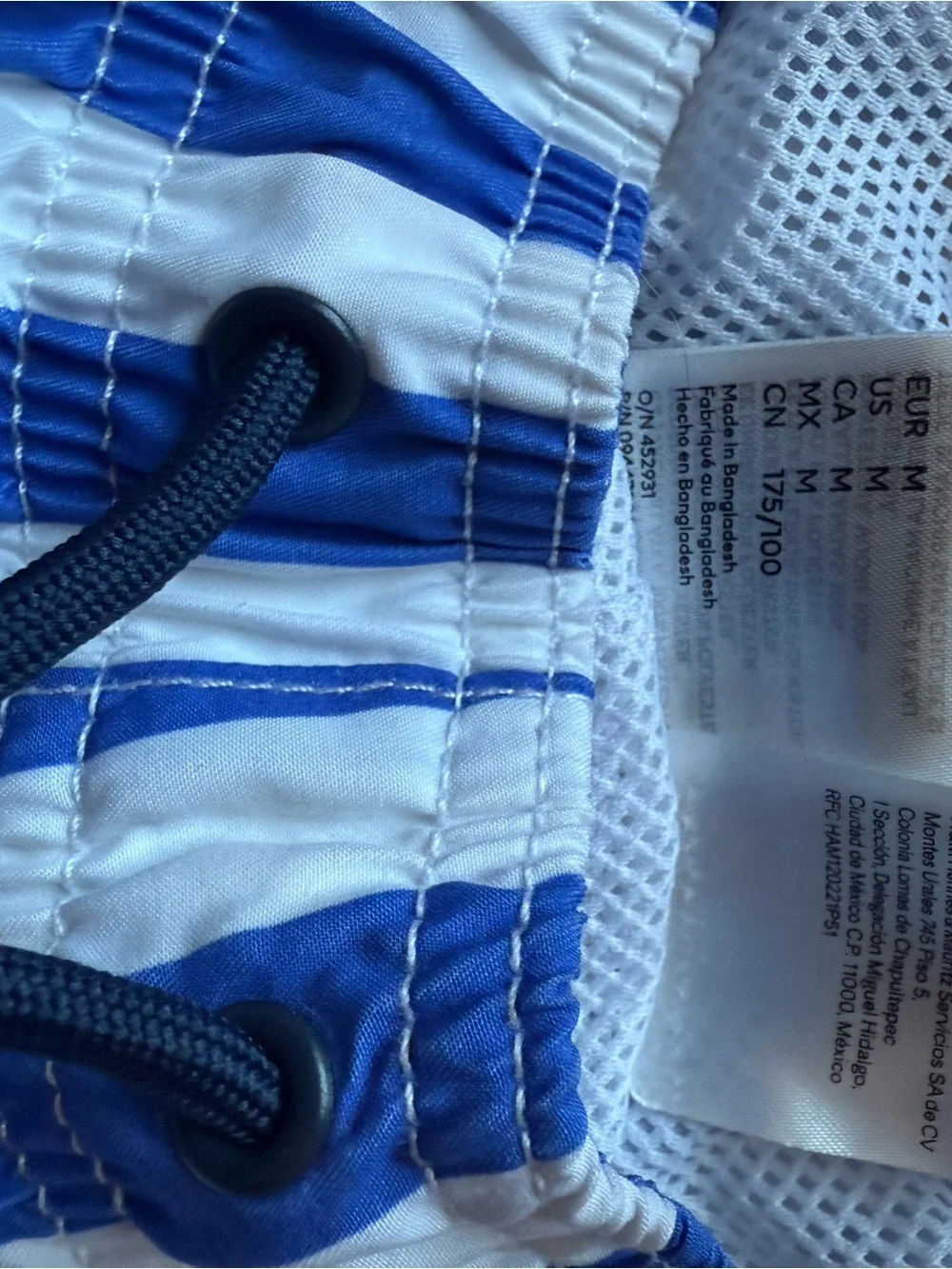 Men's Blue and White Striped Swim Shorts